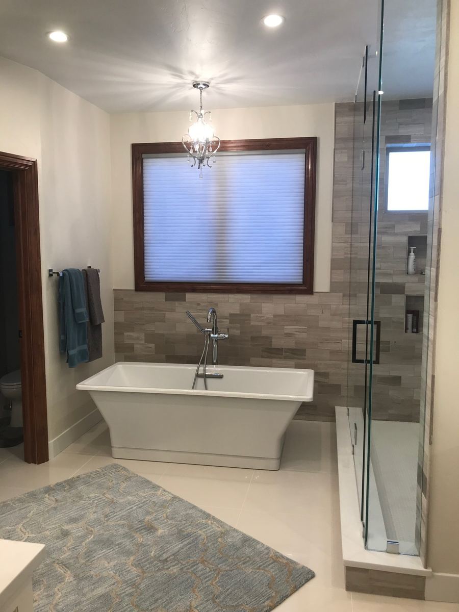 Freestanding tub and glass walk-in shower